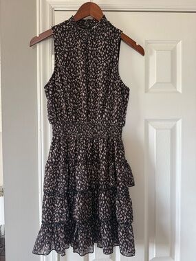 J Gee Women’s Black and Brown Print Tiered Ruffle Mini Dress size S
